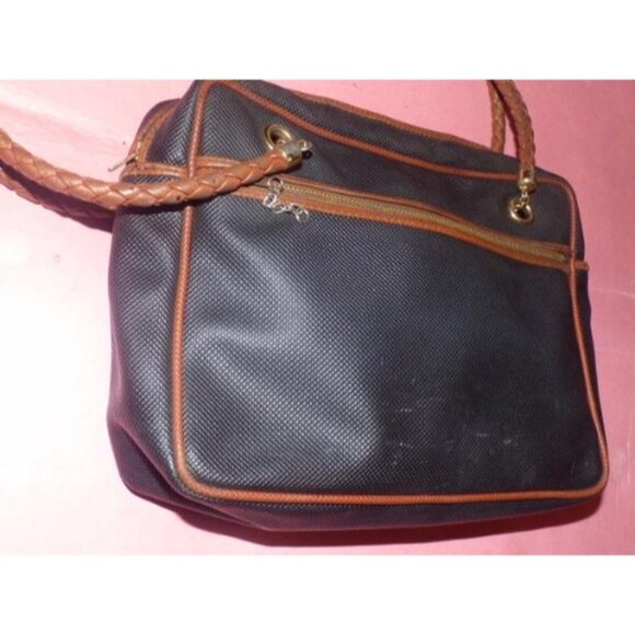 Bottega Veneta Vintage Black Satchel Coated Canvas Brown Leather - Picture 3 of 5